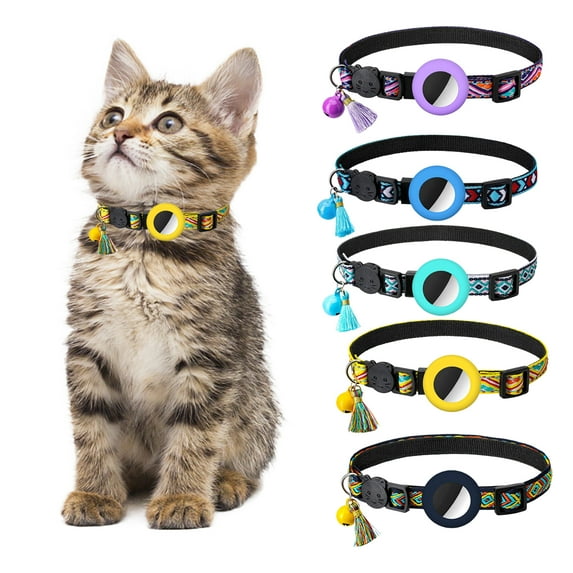 Yirtree Cat Collar, Air tag Cat Collar with Bell and Safety Buckle, Reflective Collar with Waterproof Airtag Holder Compatible with Apple Airtag for Cat Dog Kitten Puppy