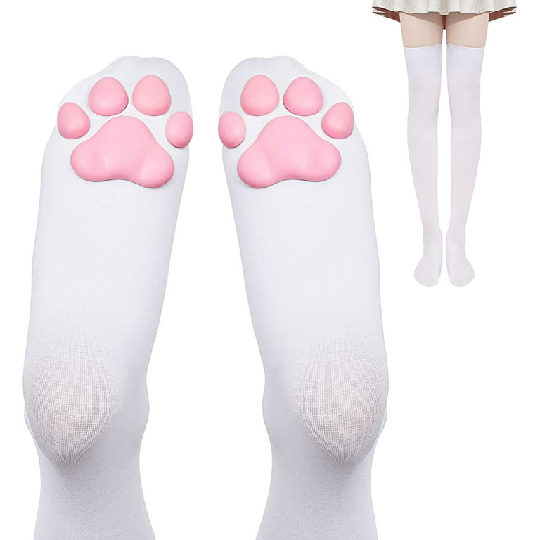 Yirtree Cat Paw Pad Socks Thigh High Pink Cute 3D Kitten Claw Stockings for  Girls Women Cat Cosplay 