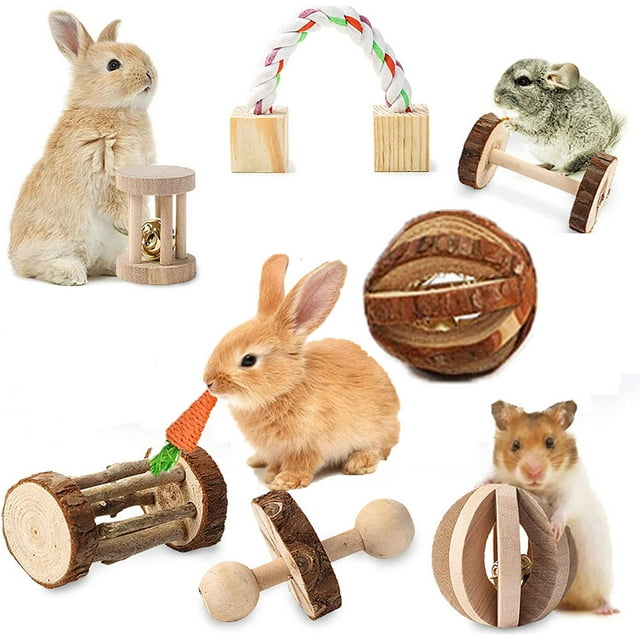 Yirtree Chew Toys for Teeth Wooden Natural Guinea Pig Accessories Cage Bunnies Grinding Organic