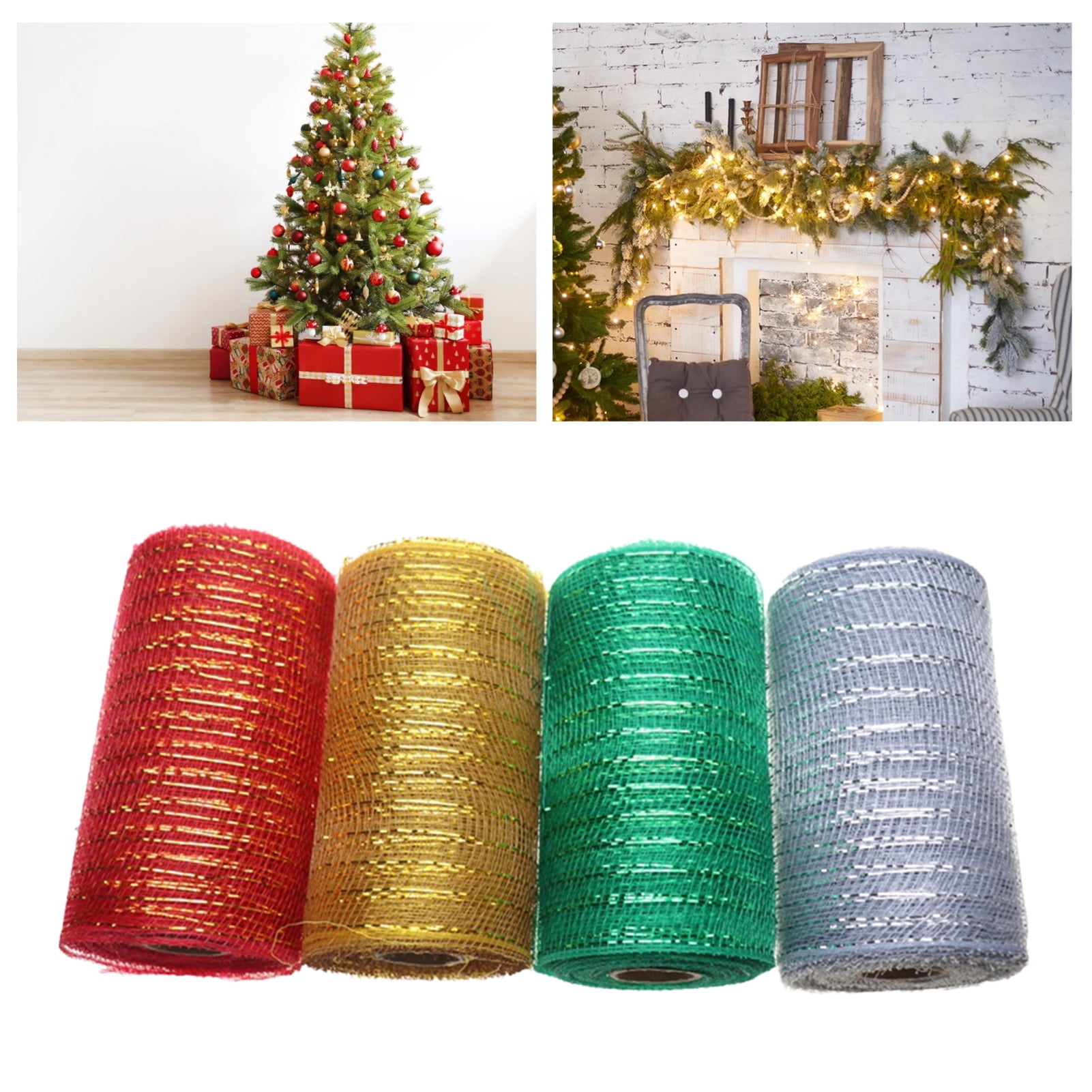 6 Rolls Poly Burlap Mesh 10 inch x 30 Feet Deco Ribbons Mesh Decor Poly Mesh Wrap for Swags Bows Home Party Christmas Decoration (Black White Blue)