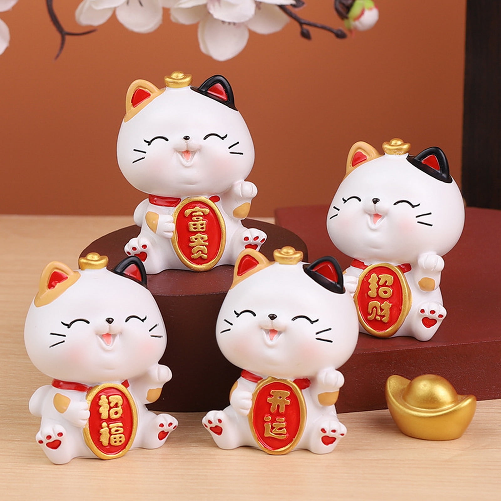  Gvuha Chinese Feng Shui White Ceramic Lucky Cat Figure Maneki  Neko Fortune Cat Money Box Lucky Charm Piggy Bank Cat and Fish,Red : Home &  Kitchen