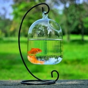 Yirtree Desk Hanging Fish Tank, Small Glass Betta Bowl Aquarium with Stand,Plant Terrarium for Home Table Top Office Garden Decor
