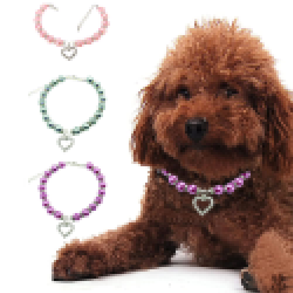 thumbnail image 1 of Yirtree Dog Cat Pearls Necklace Collar Bling Accessories Love Charm Pendant Pet Puppy Jewelry for Female Puppy Chihuahua Adjustable Handmade, 1 of 8