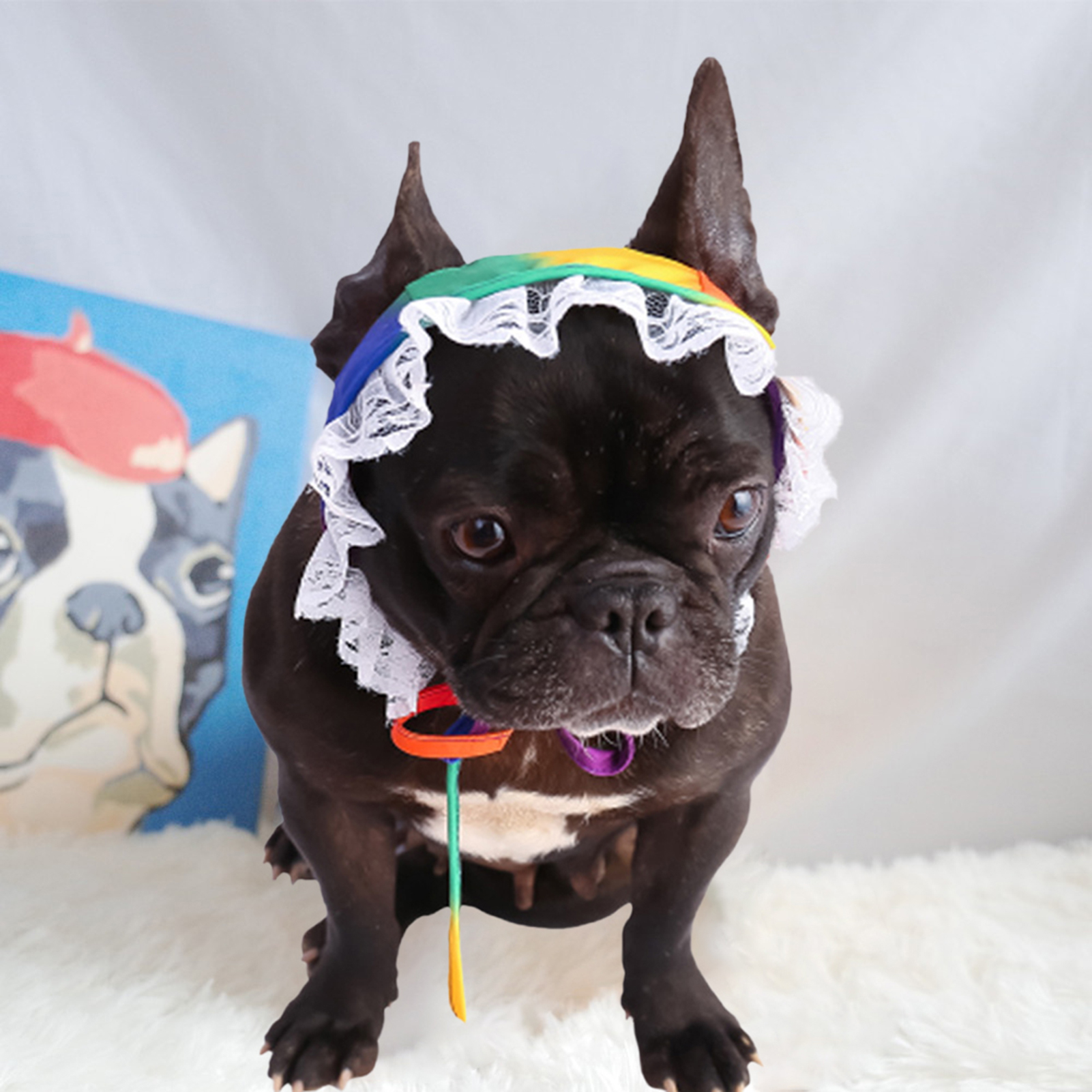 Yirtree Dog Princess Hat Round Brim Pet Dog Cap with Ear Holes Pet