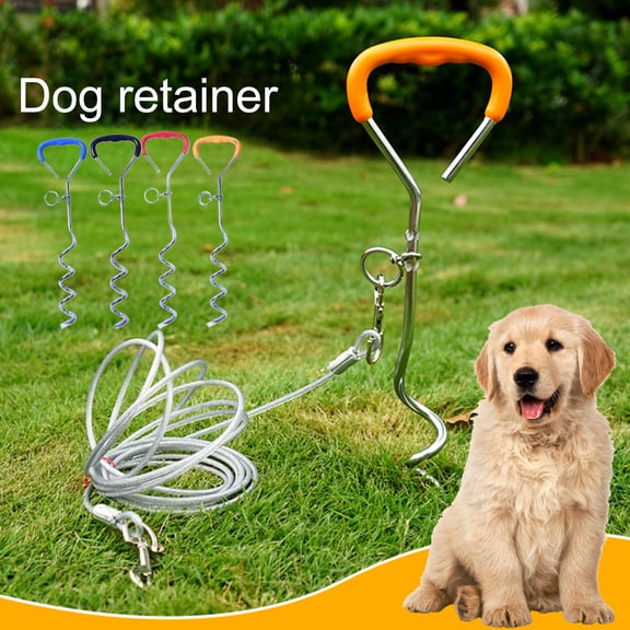 Yirtree Dog Stake 360 Degree Rotating Ring Ergonomic Handle Heavy Duty Dog Tie Out Stake Attach to Tie Out Cable Anti Rust Medium-Large Dogs Spiral Stake Outdoor Play