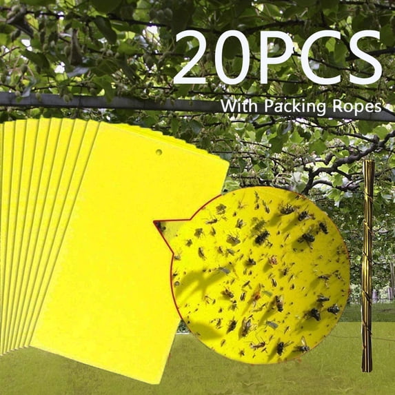 Yirtree Double Sided Flying Insect Trap - Pest Monitor Bug Catcher - Yellow Sticky Cards -20Pcs/Set Fly Insect Killer Adhesive Odorless Safe Glue Fly Board for Garden