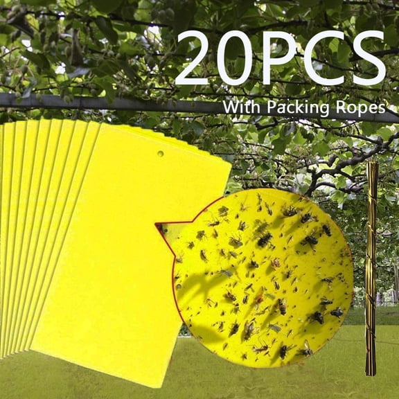Yirtree Double Sided Flying Insect Trap - Pest Monitor Bug Catcher - Yellow Sticky Cards -20Pcs/Set Fly Insect Killer Adhesive Odorless Safe Glue Fly Board for Garden
