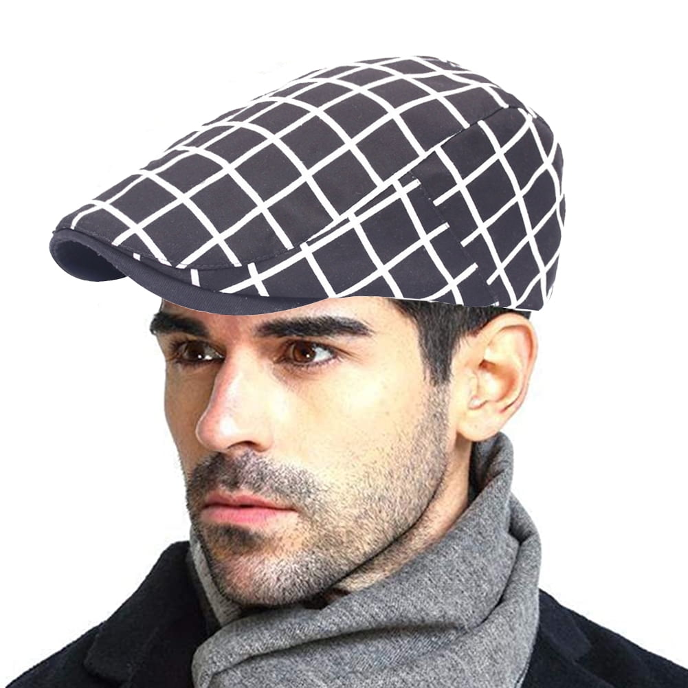 Yirtree Fashion Men Women Plaid Cotton Flat Cap Summer Spring Sun