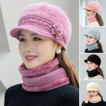 Yirtree Fleece Lined Womens Beanie Hat, Winter Hat Scarf Mask Set,Women's Winter Hat, Middle-Aged and Old Warm Earmuff hat