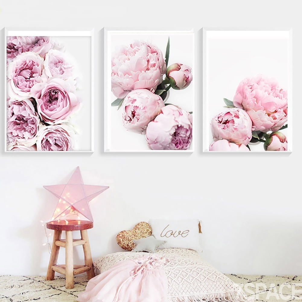 Yirtree Flower Canvas Wall Art for Bedroom Woman Wall Decor Pink White ...