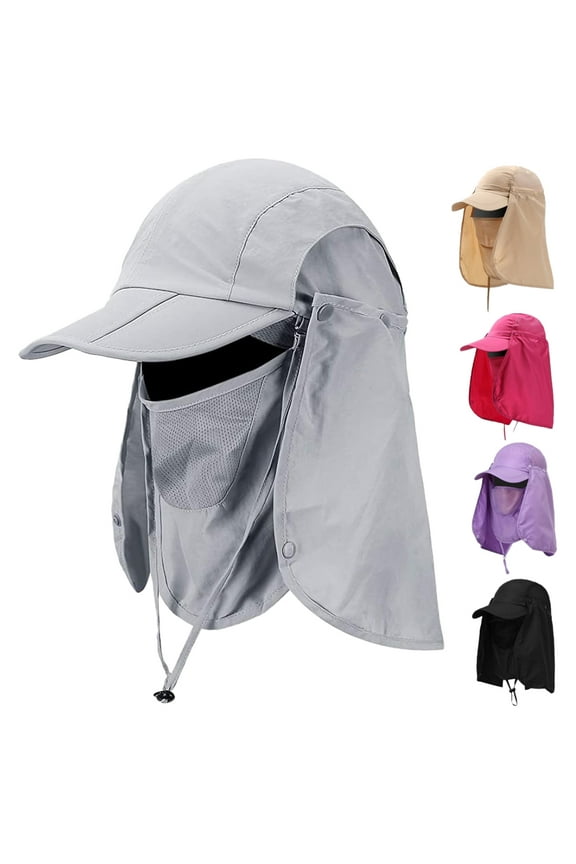 Foldable Sun Cap, Fishing Hats, UPF 50+ Protection Caps with Face Mask Neck Flap