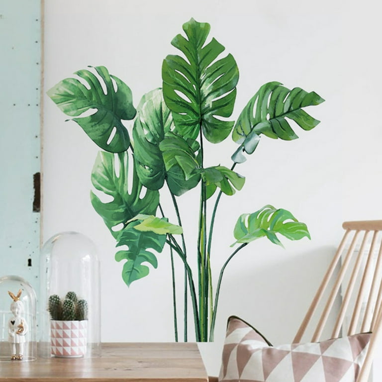 Yirtree Green Plants Palm Leaf Wall Stickers,Tropical Plants Removable Wall  Art Mural Decals for Home Living Room Background Decoration Mural Wall  Sticker Living Room Background Decal 
