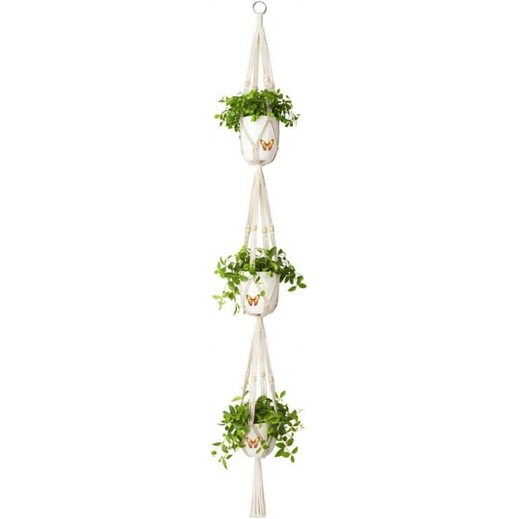 Yirtree Handmade Cotton Rope Macrame Plant Hangers Set with 3 Tiers for Boho Home Decor