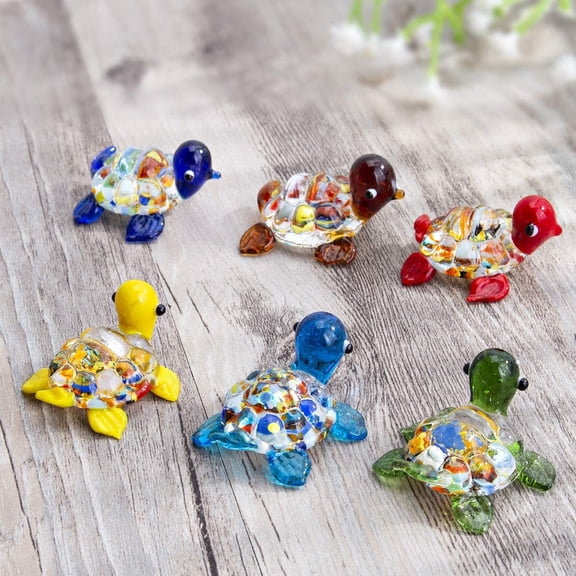 Yirtree Handmade Mini Sea Turtle Art Glass Blown Sea Animal Figurine,Set of 6