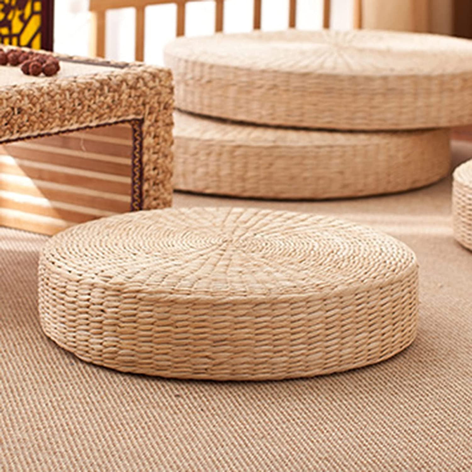 40cm Natural Woven Grass Cushion - Wild Pucao Pillow Floor Mat - Round Braided Pad - Handmade Straw Woven Rush Yoga Mat - Flat Seat Cushion for Garden
