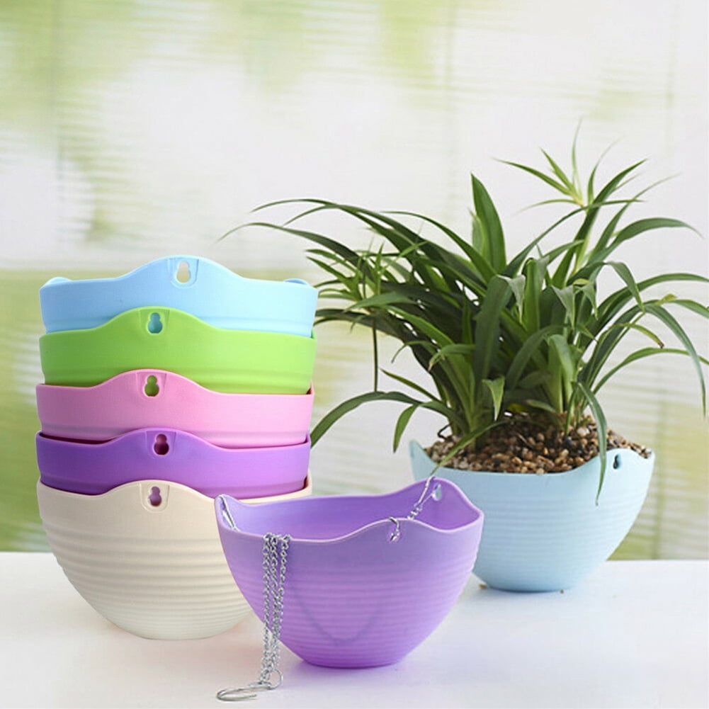 Yirtree Hanging Chain Flower Pot Plastic Hanging Planter - Round Hanging Flower Plant Pot Deep Reservoir Container Box for House Plants Home Garden