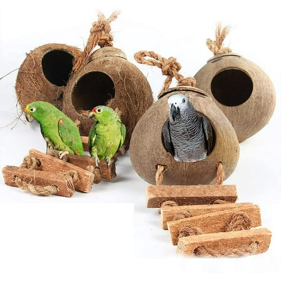 Yirtree Hanging Coconut Bird House ,Natural Coconut Fiber Shell Bird Nest for Parrot Parakeet Lovebird Finch Canary,Coconut Hide Bird Swing Toys for Hamster,Bird Cage Accessories