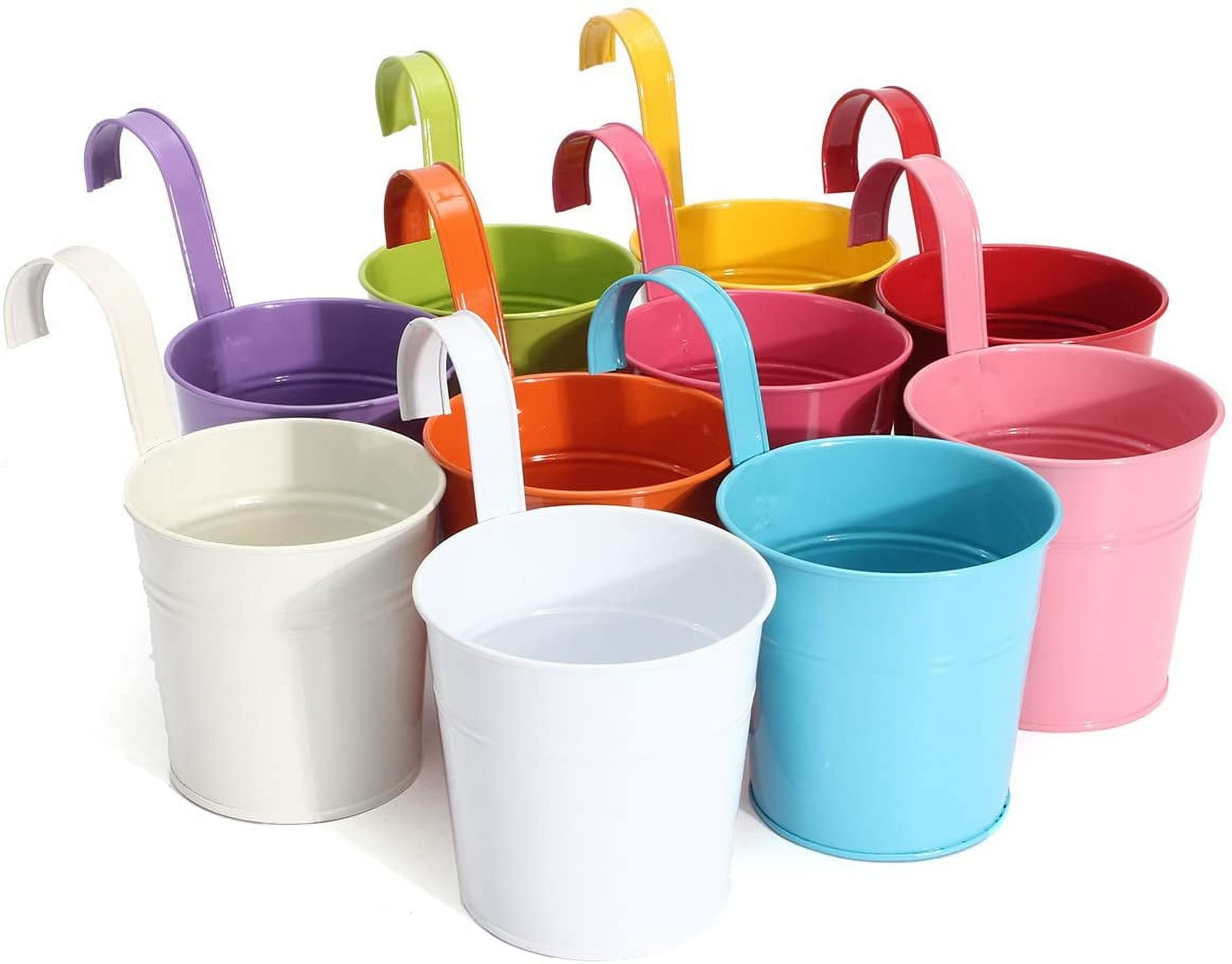 Yirtree Hanging Flower Pots with Hook, Balcony Planters Metal Bucket ...