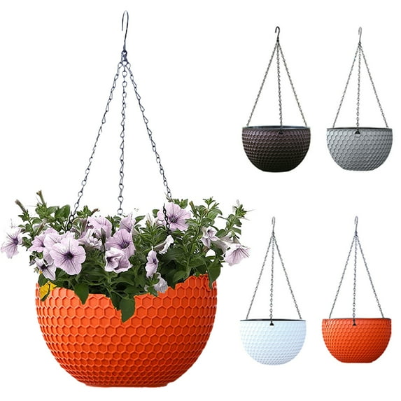 Yirtree Hanging Planters Self Watering with Drain Holes and Chain,Hanging Plant Holder Flower Pots Indoor Outdoor Honeycomb Resin Plant Hanger for Garden