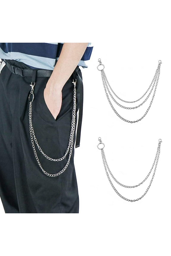 Hip Hop Punk Pants Trousers Wallet Key Chain Motorcyle Jean Gothic Rock Silver Fashion Unisex Multi-layer Anti-Lost Pants Jeans Wallet Pocket Chain Keychain