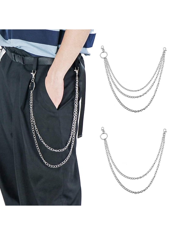 Hip Hop Punk Pants Trousers Wallet Key Chain Motorcyle Jean Gothic Rock Silver Fashion Unisex Multi-layer Anti-Lost Pants Jeans Wallet Pocket Chain Keychain