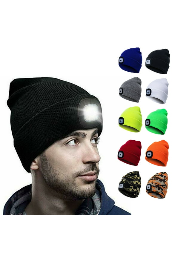 LED Beanie Hat with Light, Rechargeable Headlamp Cap, Unisex Winter Warm Knitted Hats, Headlight Flashlight for Running Hiking Camping,Tech Gifts for Men Women