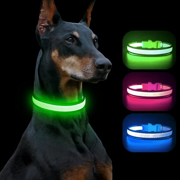 Yirtree Light up Dog Collar, LED Dog Collar, Flashing Dog Collar, Adjustable Reflective Dog Collar Safety Glowing at Night