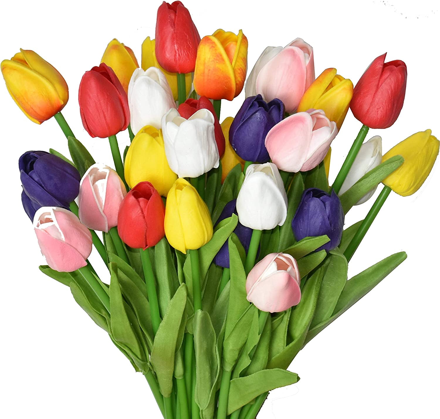 Yirtree Multicolor Artificial Tulips Flowers Fake Faux PU Tulip Bouquet Real Touch Flower Arrangement for Home Room Office Party Wedding Decoration Excellent Gift Idea 1pc