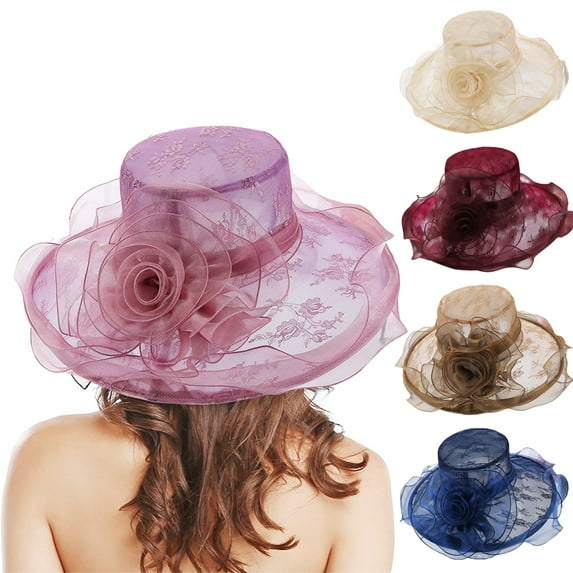 Yirtree Organza Hat,Tea Party Hats for Women,Fancy Church Hats Wedding Dress Hat