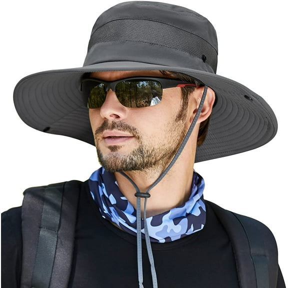Yirtree Outdoor Safari Hat Foldable Sun Boonie Hat Wide Brim Breathable Fishing Cap with Chin Strap for Men Women