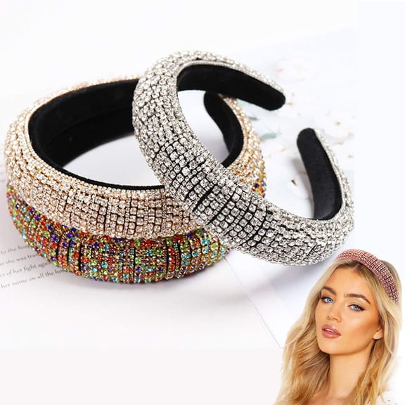Yirtree Padded Diamond Rhinestone Big Headband for Women Black Crystal Embellished Hair Hoop Races Goth Wedding Headpiece Fashion Hair Accessory Suit for Wedding,Party