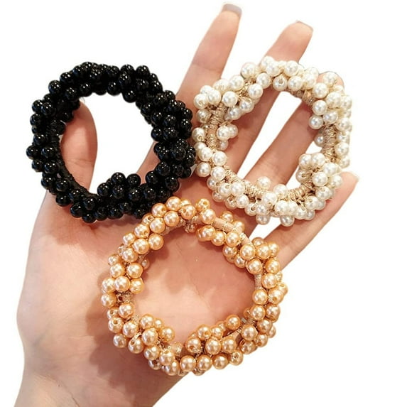 Yirtree Pearl Hair Ties Elastic (3Pcs), Pretty Fancy Hair Scrunchies Hair bands Cute Fashion Hair Accessories Ideal For Women Girls Kids