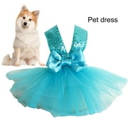 Yirtree Pet Dress Sequins Big Bowknot Mesh Splicing Breathable V Neck Chihuahua Yorkshire Dog Princess Dress Summer Pet Clothes Dog Wedding Dress Party Wear