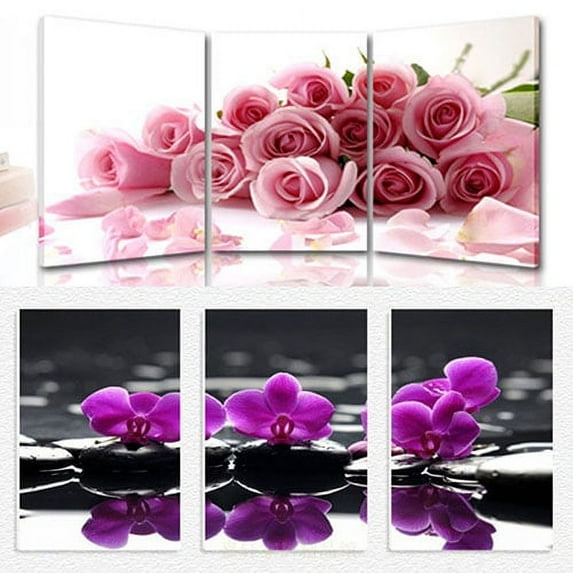 Yirtree Pink Flower Picture Wall Art Decor Canvas 3 panels Wall Art Print Floral Paintings Decoration for Bedroom Living Room