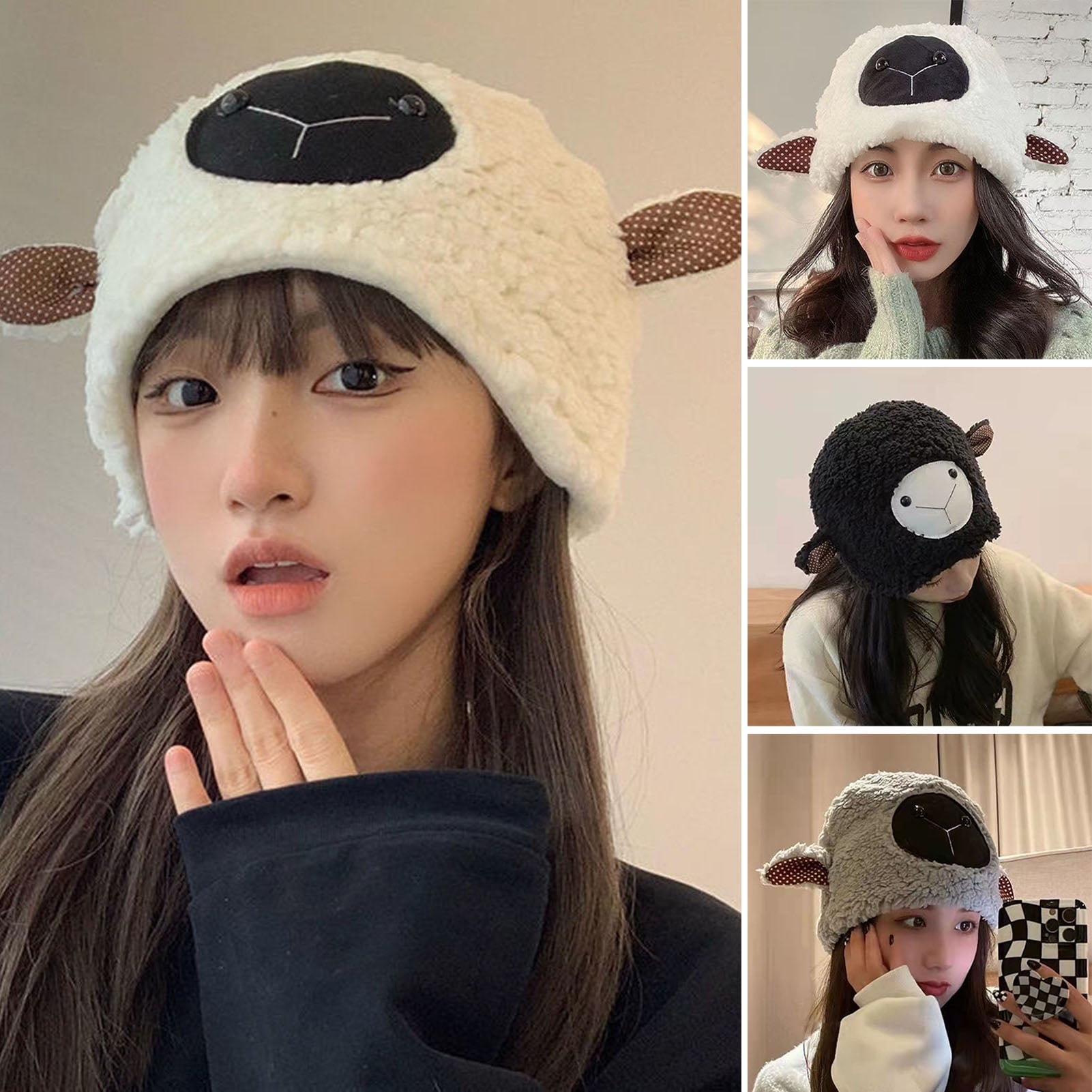 Autumn Winter Fashion Kawaii Warm Lamb Wool Beanie Caps Sweet Cute