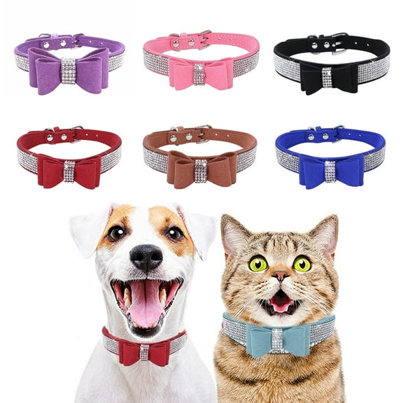 Yirtree Rhinestone Dog Collar and Pearl Dog Necklace Set, Adjustable Neck Strap Bling Full Diamond Crystal Cute Pearl Dog Collar for Small Girls Cats Puppy Accessary for Wedding Birthday Party