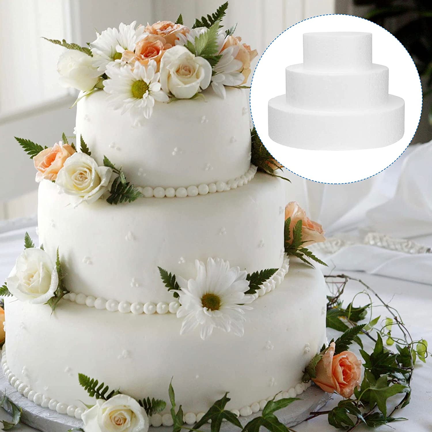 2 Pack Foam Cake Dummies, 6x4 inch Dummy Rounds for Decorating, Fake Wedding Cake, White