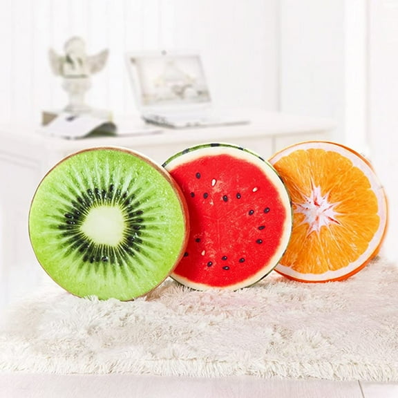 Yirtree Round Throw Pillows 13 Inch Orange Kiwi Watermelon Fruit , 3D Print Decorative Plush Funny Fruit Stuffed Cushions Toy Seat Pad for Couch, Chair, Floor, Sofa