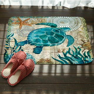 Coir Front Doormat 16x24 Nautical Beach Ocean Theme Shells Personalized  Entrance Shoe Mat Coral and Sea Fish and Turtles Front Door Rug with Heavy
