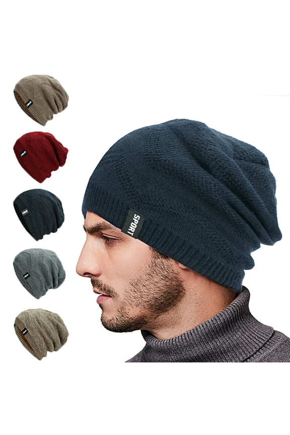 Slouchy Beanie for Men Winter Hats for Guys Cool Beanies Mens Lined Knit Warm Thick Skull Stocking Binie Hat