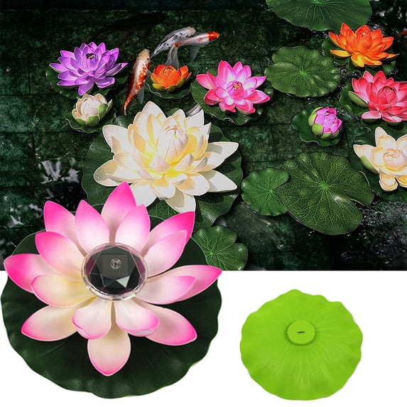 Yirtree Solar Power Energy Floating Lotus Flower LED Accent Light for Pool Pond Garden Night Light Fake Lotus Flower Leaf LED Light Solar Powered Garden Pond Floating Floral Lamp