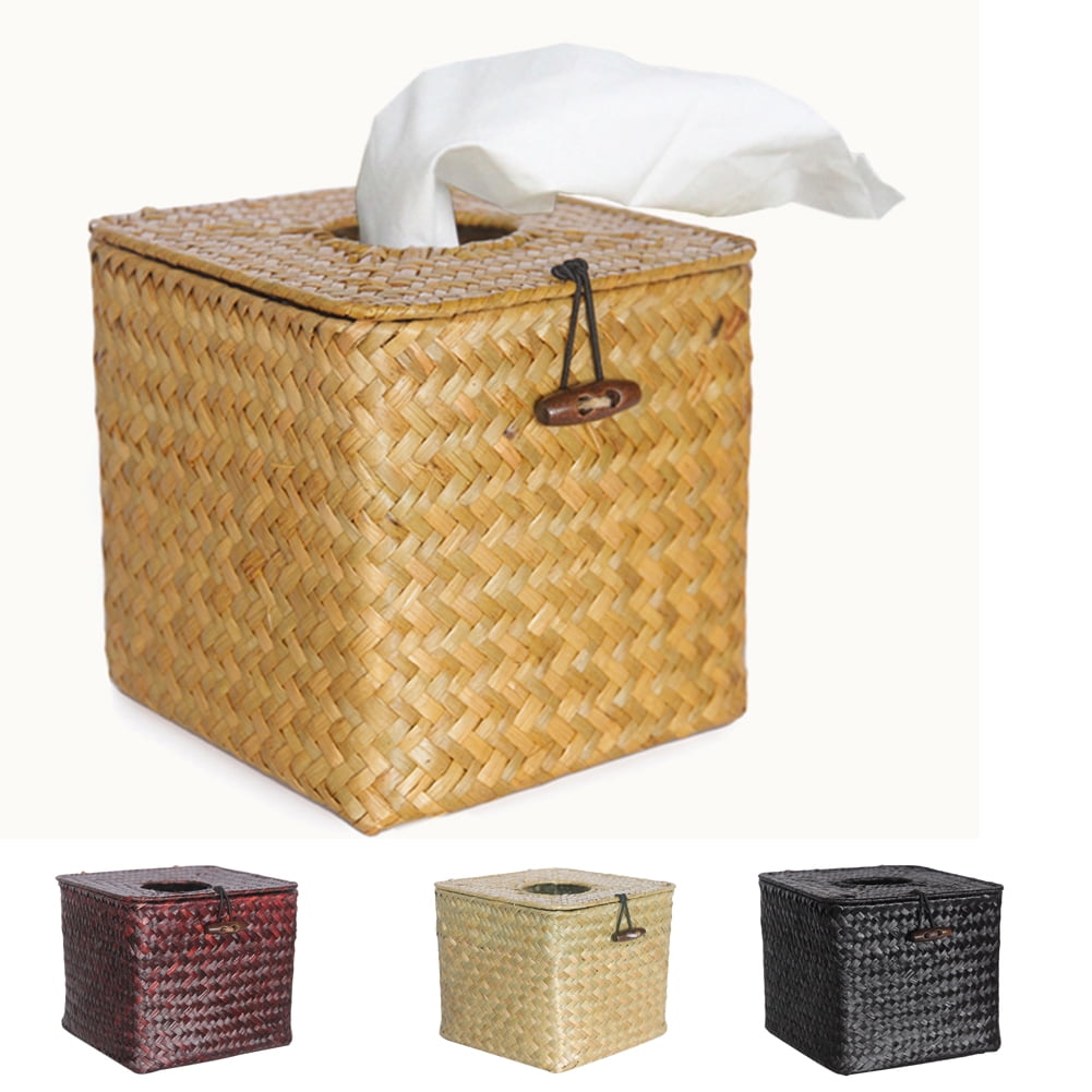 Yirtree Square Rattan Tissue Box Cover, Hand Woven Wicker Tissue Holder
