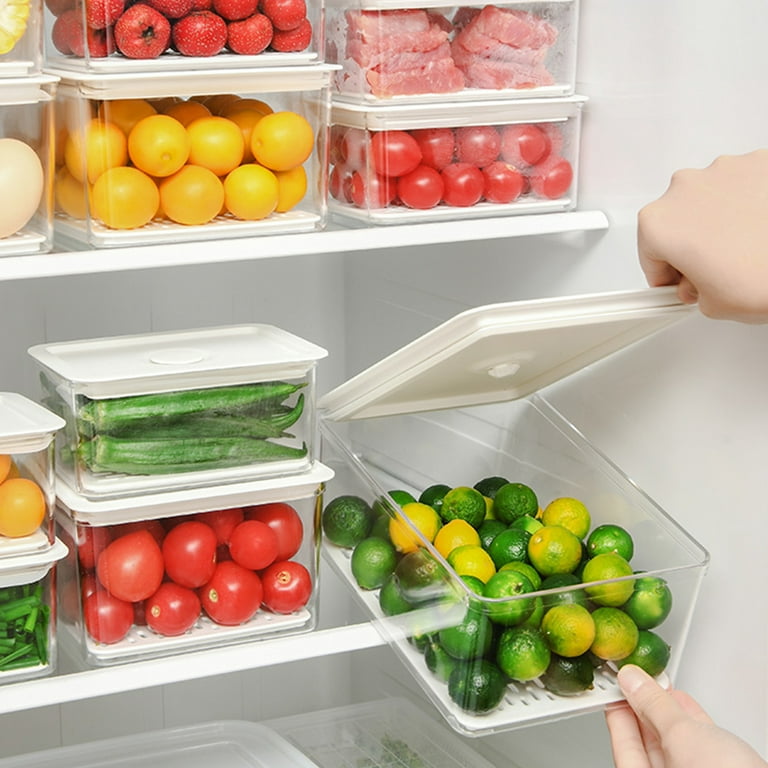 Stackable Fridge/Freezer Bins Organizer w Lid Food Storage