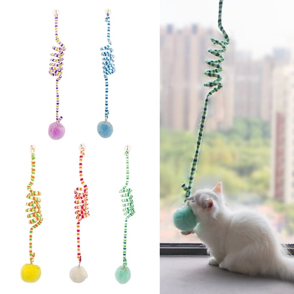 Yirtree Striped Print Ring Bell Plush Ball Bendable Hanging Cat Toy with Suction Cup Stress Relief Funny Cat Swing Toy for Table