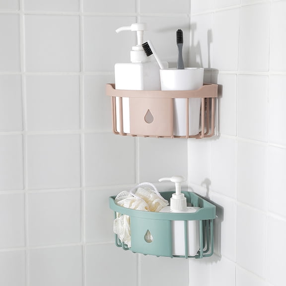 LEAQU Suction Corner Shower Caddy Bathroom Shower Shelf Storage Basket Wall Mounted Organizer for Shampoo, Conditioner, Plastic Shower Rack for Kitchen & Bathroom, Drill-Free Removable
