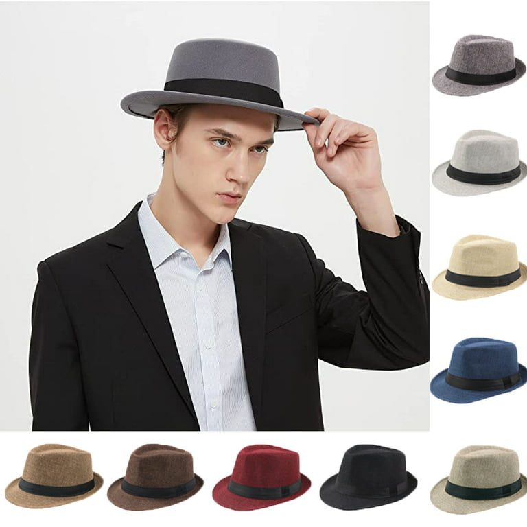 Yirtree Summer Beach Sun Hats for Men Foldable Floppy Travel Packable Hat,  Wide Brim Hat Men Solid Color Wide Brim Fedora Felt Hat Panama Cap Boater