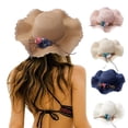thumbnail image 1 of Yirtree Summer Girl Half a Flanging Straw Hat Beach Sun Cap with Flowers For adult and child, 1 of 8