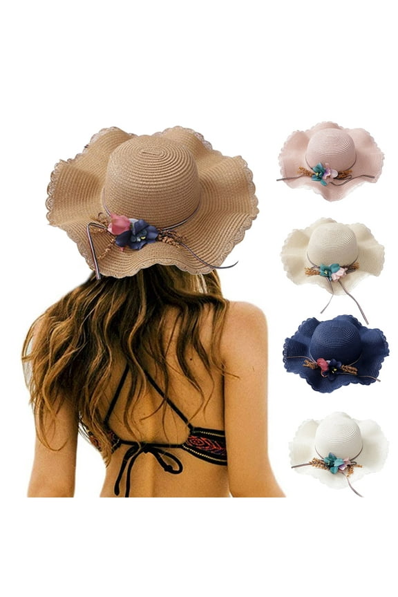 Summer Girl Half a Flanging Straw Hat Beach Sun Cap with Flowers For adult and child