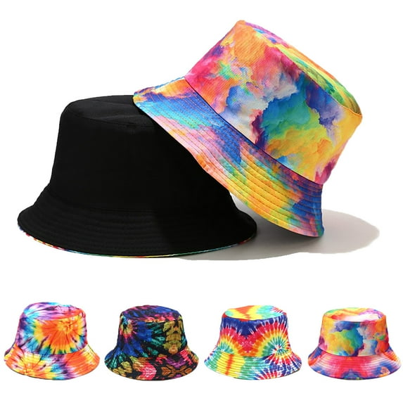 Yirtree Tie Dye Bucket Hat Reversible Cotton Multicolored Fisherman Cap Packable Sun Hat