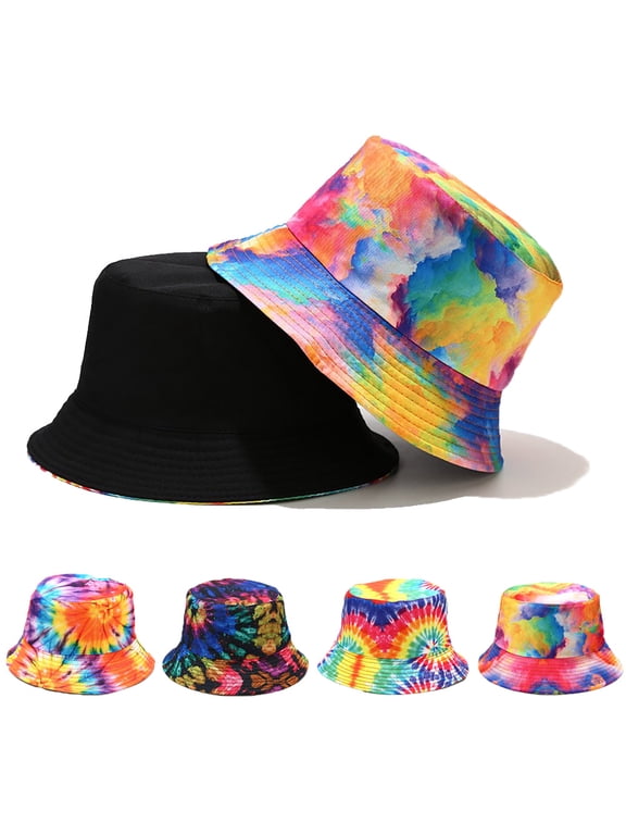 Tie Dye Bucket Hat Reversible Cotton Multicolored Fisherman Cap Packable Sun Hat